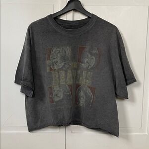 The Beatles Graphic Tee Shirt XL Charcoal Gray Good Boxy Cropped Raw Hem 2020